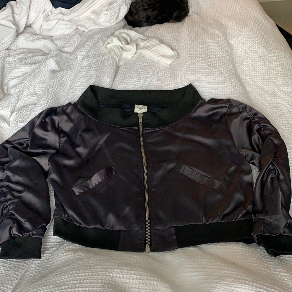 Hayden Off The Shoulder Navy Bomber Jacket